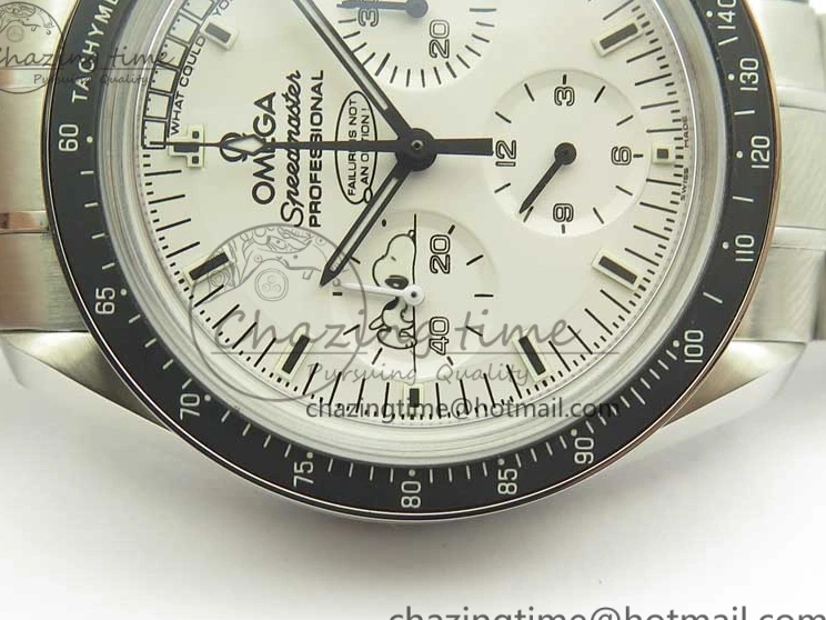 1227 Lightweight Speedmaster SS Snoopy OMF Best Edition White Dial on SS Bracelet Manual Winding Chrono Movement 7992